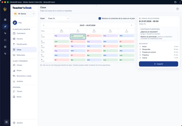 Iniciar una clase planificada desde el horario