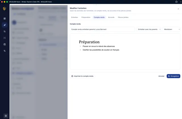 Rédiger le compte rendu dans l'éditeur intégré